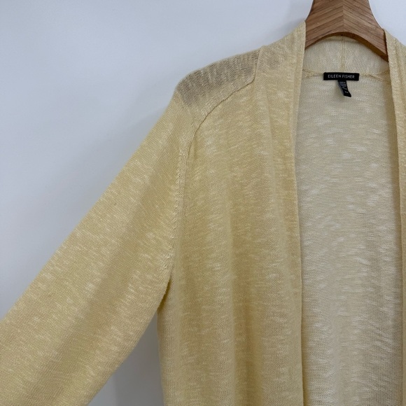 Eileen Fisher Organic Cotton Linen Slub Long Cardigan in Butter Yellow Size M - Picture 8 of 10